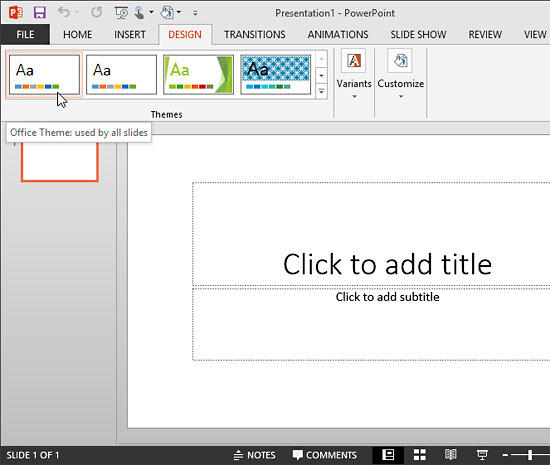 Blank presentation with Office Theme applied