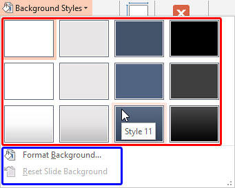 Background Styles drop-down gallery
