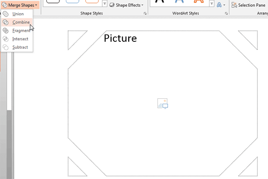 Combine option applied to the selected Picture placeholder and shapes