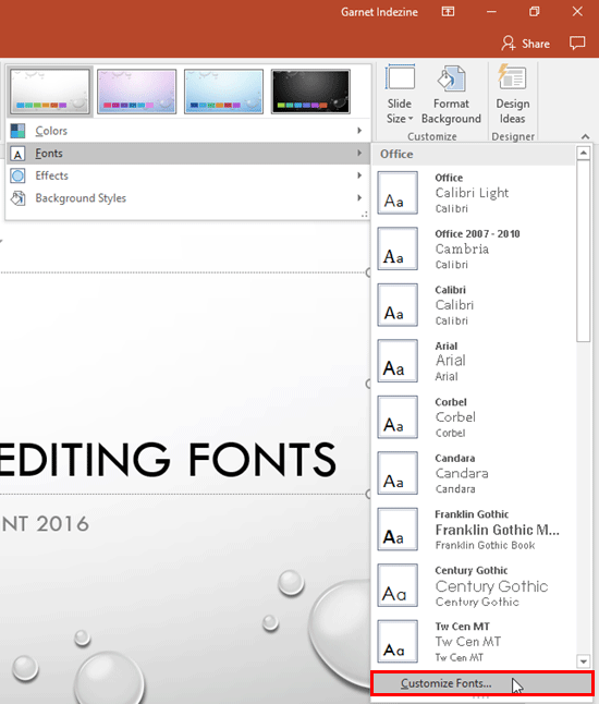 Customize Fonts option