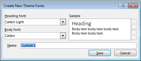 Create New Theme Fonts dialog box