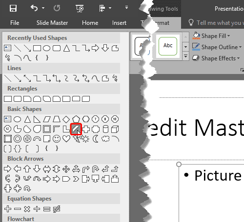 Shapes drop-down gallery Shapes drop-down gallery