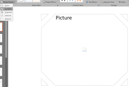 Combine option applied to the selected Picture placeholder and shapes