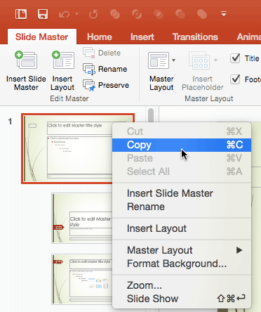 powerpoint for mac shortcuts view master