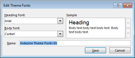 Edit Theme Fonts dialog box