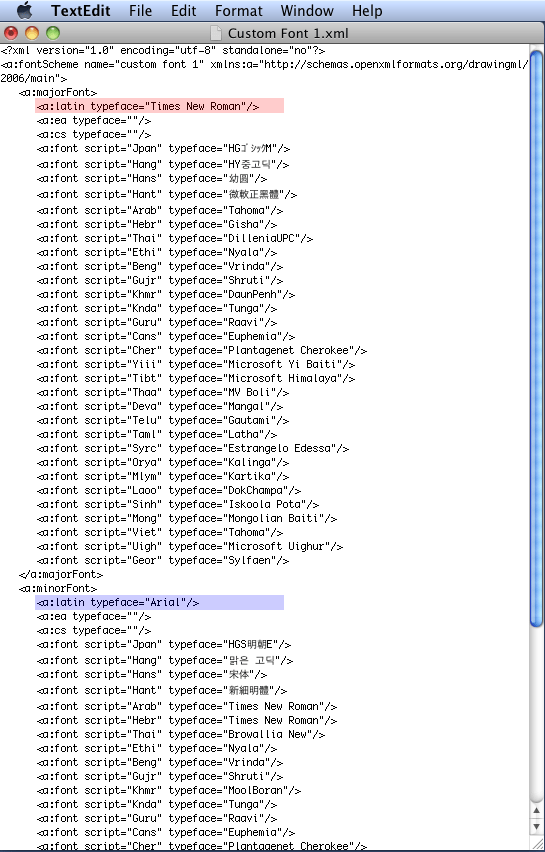 Heading and Body fonts changed in XML