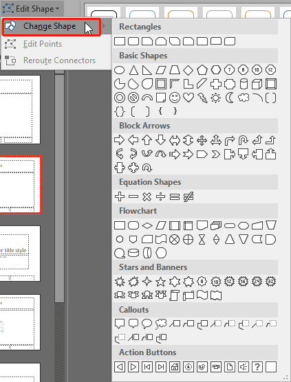 Change Shape option Change Shape option