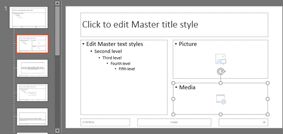 Picture and Media Placeholders inserted within the slide layout