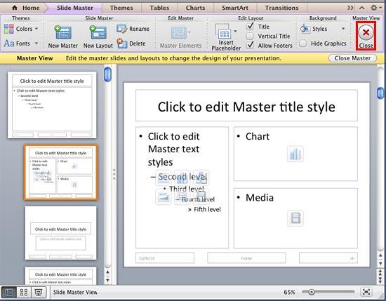 Chart and Media Placeholders inserted within the new slide layout