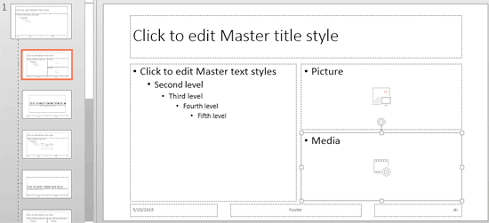 Picture and Media Placeholders inserted within the slide layout
