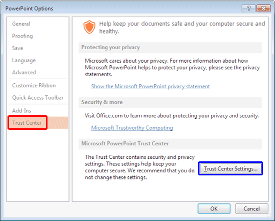 PowerPoint Options dialog box