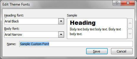 Edit Theme Fonts dialog box