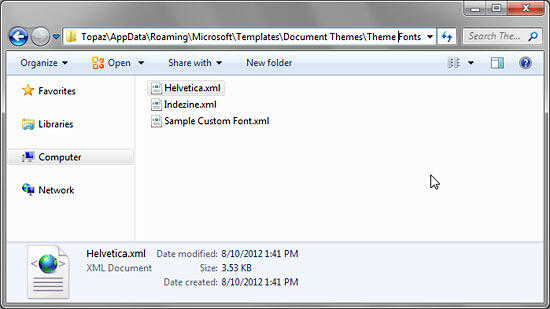 Helvetica.xml file within the local User folder in Windows