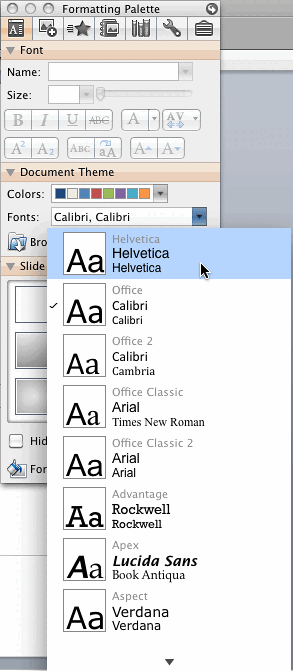 Fonts drop-down list