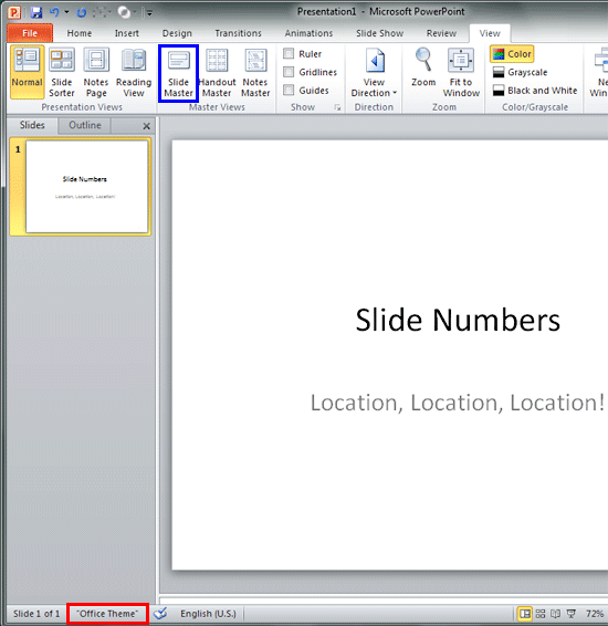 how to change page numbers in powerpoint 2010