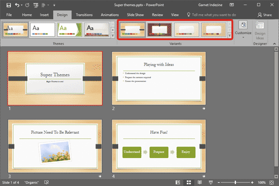 Variants group within the Design tab of the Ribbon