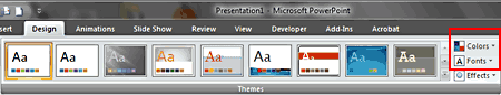 Colors and Fonts options dropdown gallery