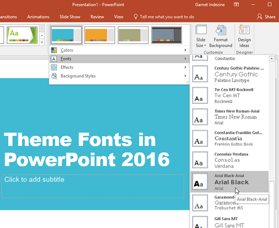 Different Theme Fonts set being selected