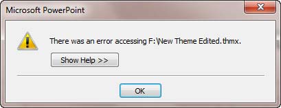 Error message displayed in PowerPoint 2010 while applying the Theme saved in Theme Builder
