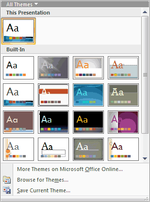 The Themes gallery in PowerPoint 2007