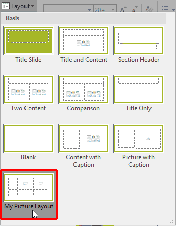 New Slide Layout within the Layout drop-down gallery