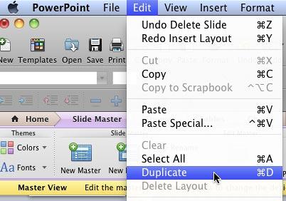 Duplicate option within the Edit menu Duplicate option within the Edit menu