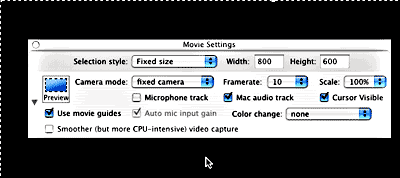 Snapz Pro X capture dialog box