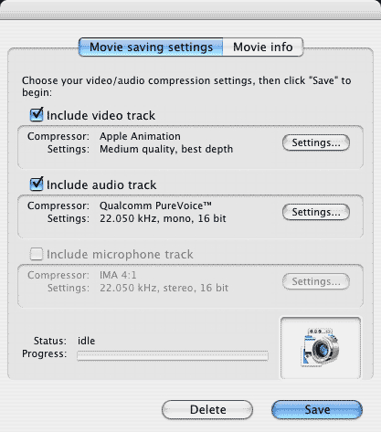 Snapz Pro X settings after the capture