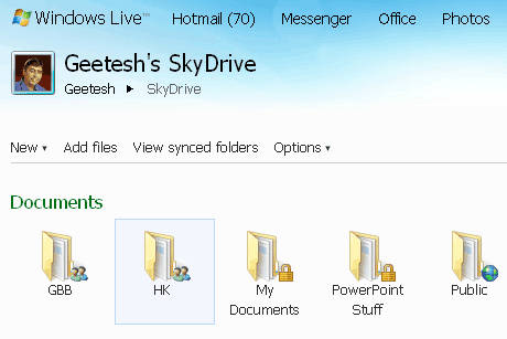 Signed into my SkyDrive account