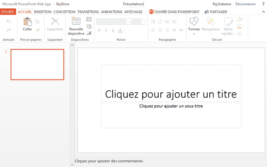 PowerPoint web App when the interface turns into French