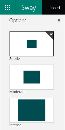 Options overlaid pane Options overlaid pane