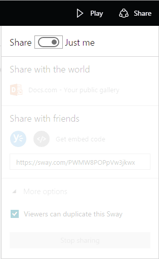 Share switch, set to Just me Share switch, set to Just me