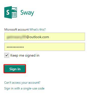 Sign into Sway
