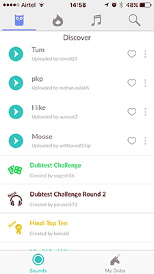 The Discover tab in Dubsmash