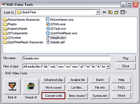 Select a QuickTime file to convert