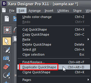 Edit | Duplicate QuickShape menu option Edit | Duplicate QuickShape menu option