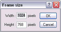 Frame size dialog box Frame size dialog box