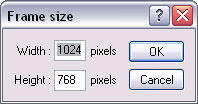 Frame size dialog box