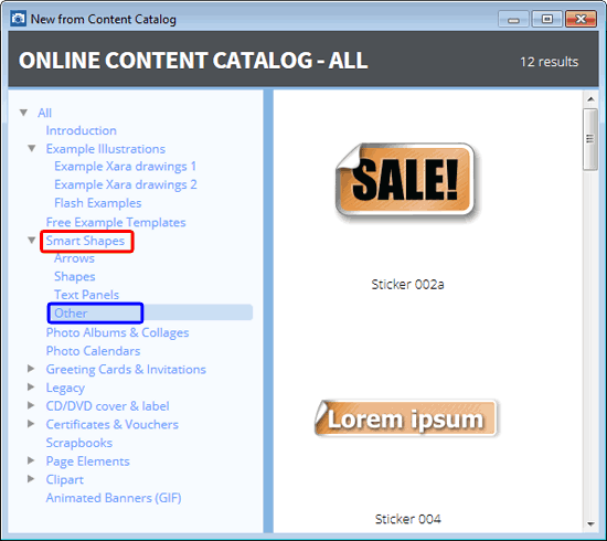 New from Content Catalog dialog box