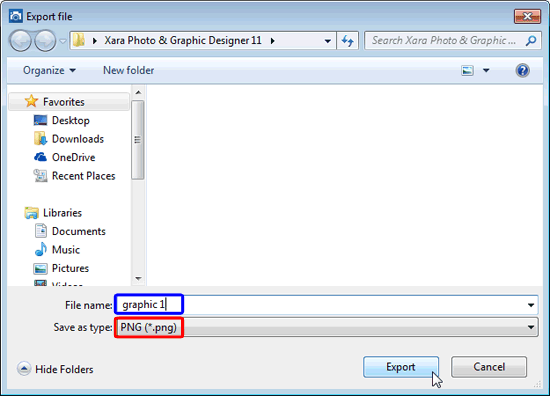 Export file dialog box