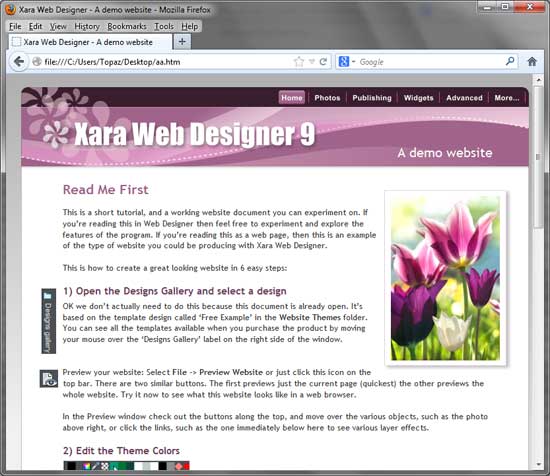 Exported web page