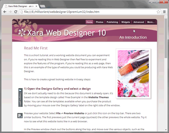 xara web designer 10 free scroll templates