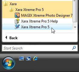 Xara Start menu group